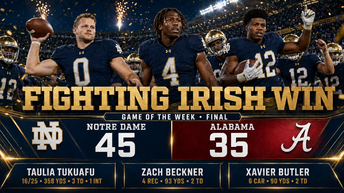 Irish start strong — Notre Dame 45, Alabama 35, via Bowzer in #big-games