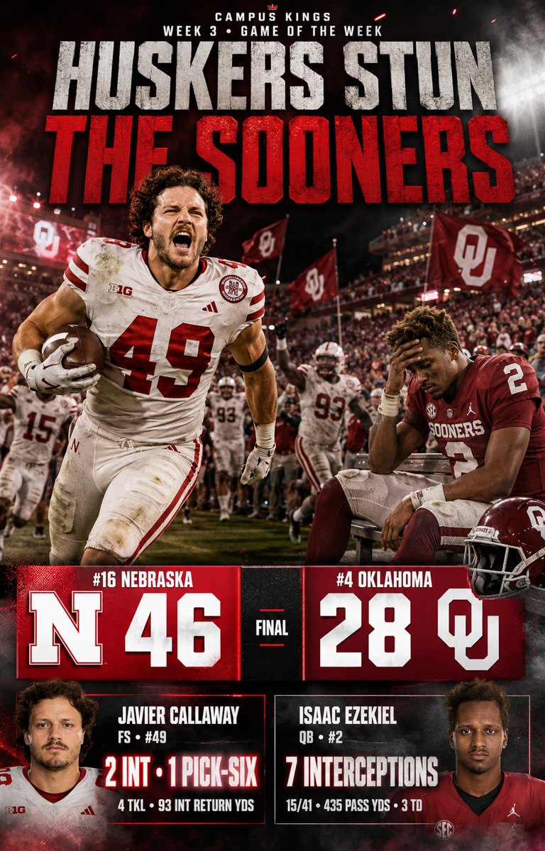 Upset in Norman — Nebraska 46, Oklahoma 28, via Bowzer in #big-games