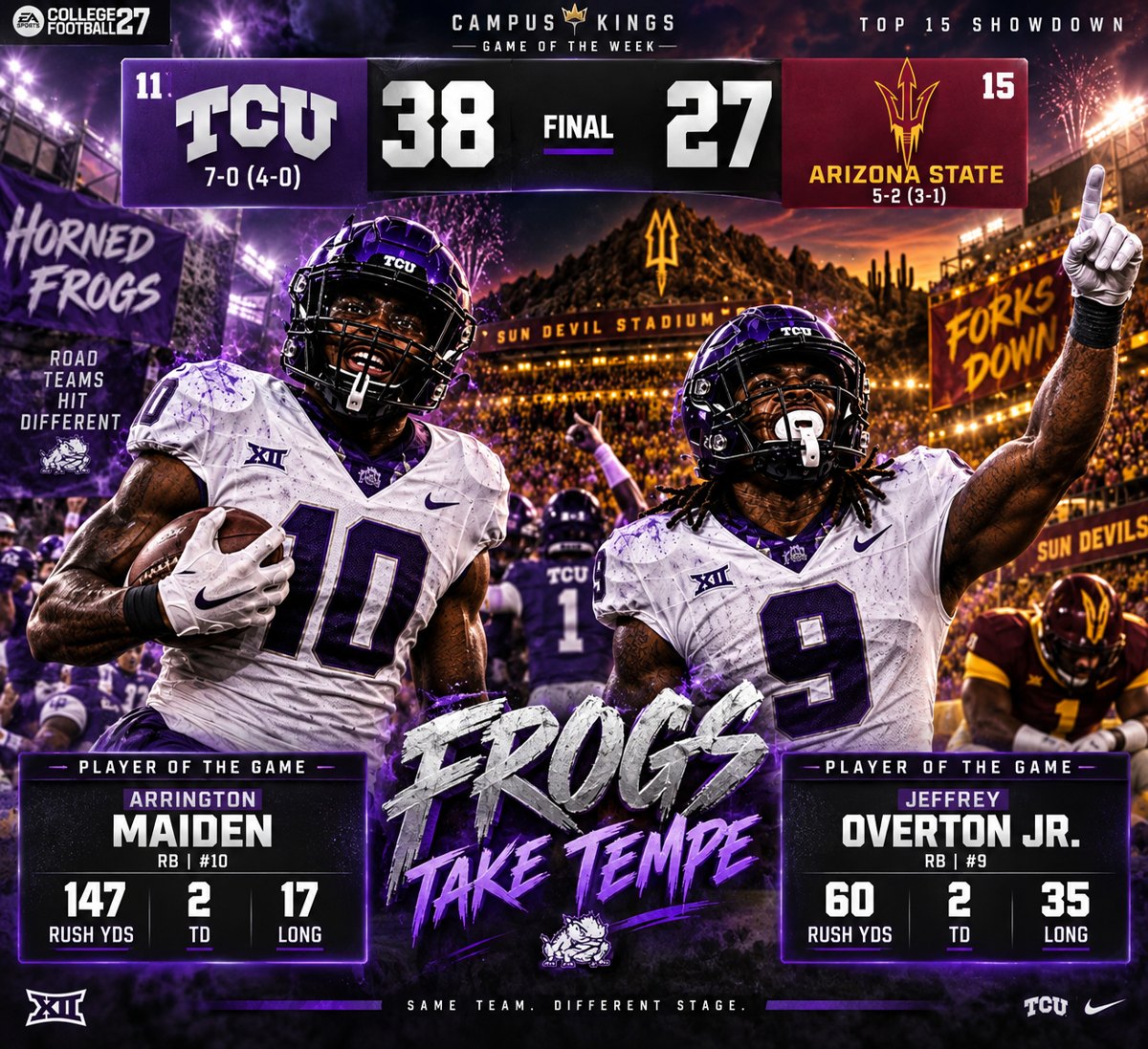 Frogs take down the Sun Devils — TCU 38, Arizona State 27, via Bowzer in #big-games